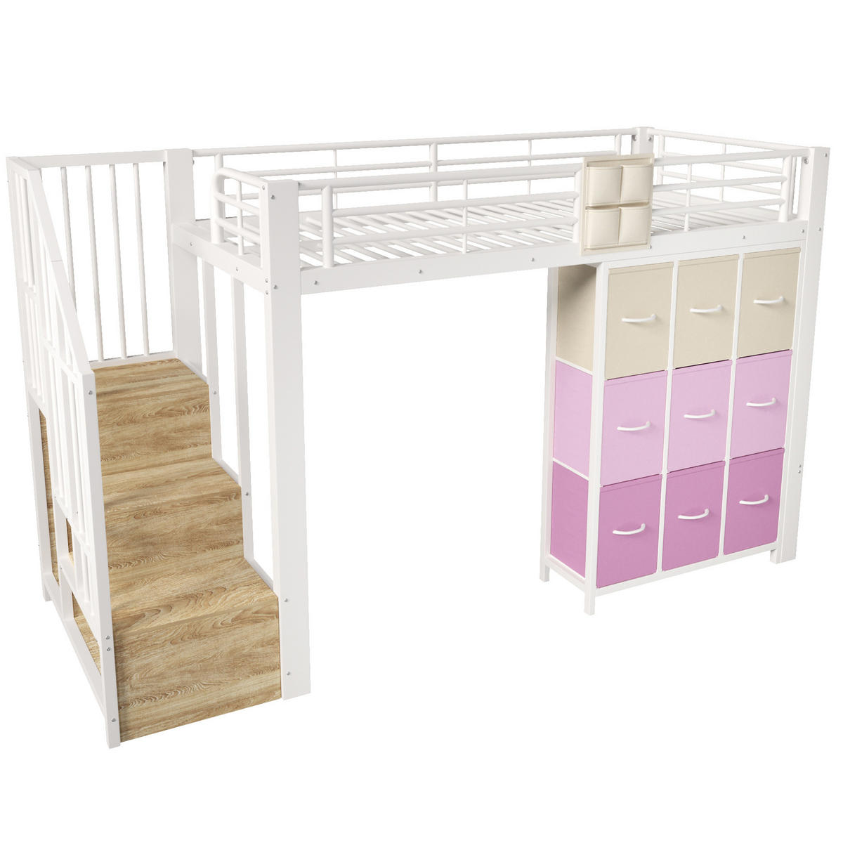 HOCHBETT 90/200 cm Weiß mit Schubladen und Kleiderstange - Weiß, Metall (90/200cm) - MIVRAY
