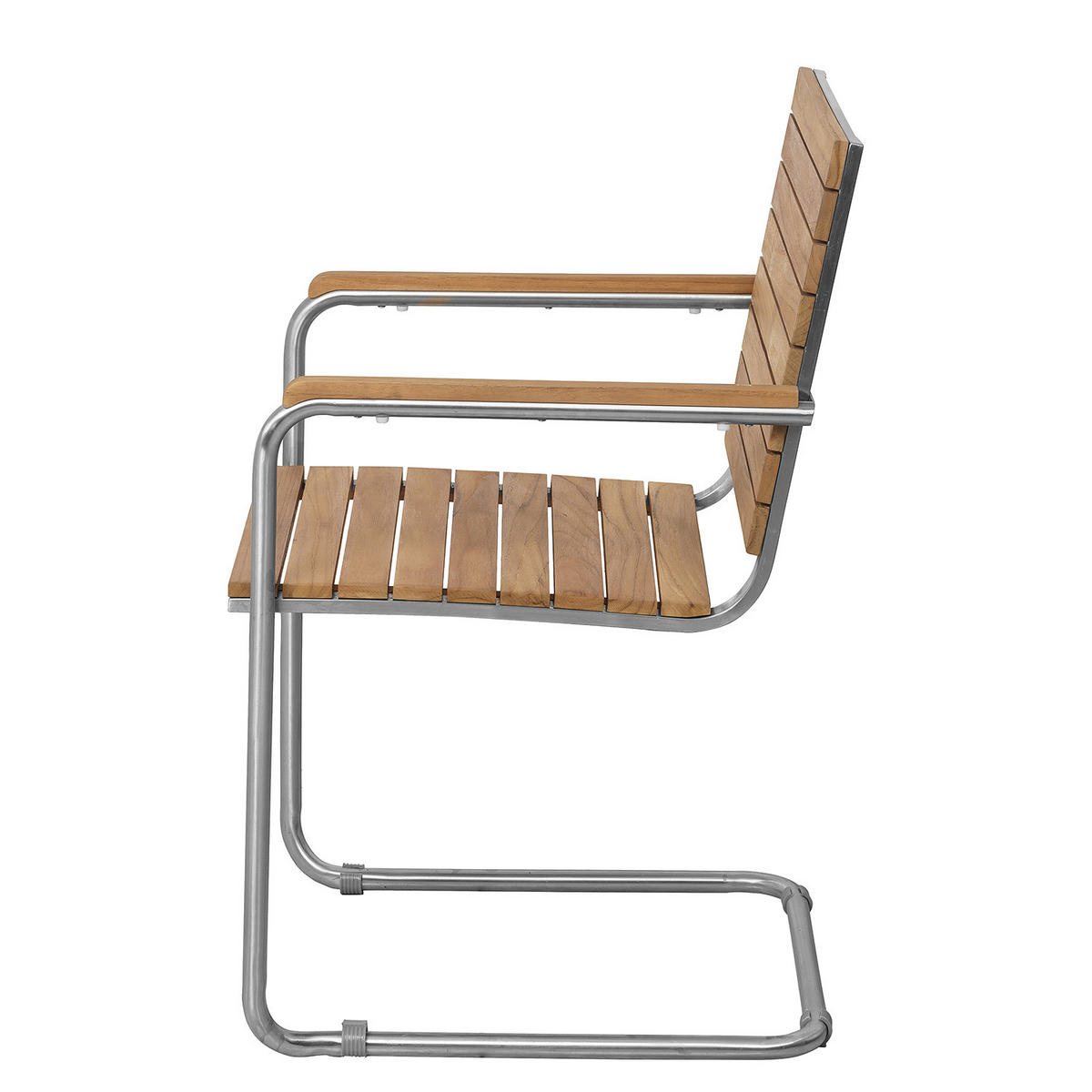 FREISCHWINGER - Teak massiv / Edelstahl - Teak / Silber - 2er-Set - Silberfarben/Braun, Holz/Metall (55/86/58cm) - home24