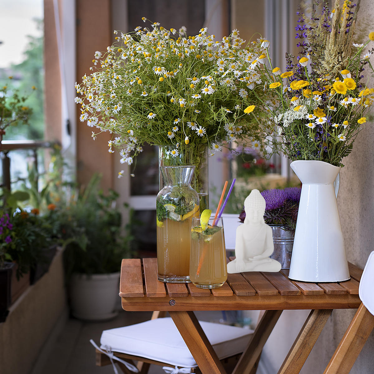 BUDDHA-FIGUR - Weiß, Kunststoff (11.5/17/8cm) - Relaxdays