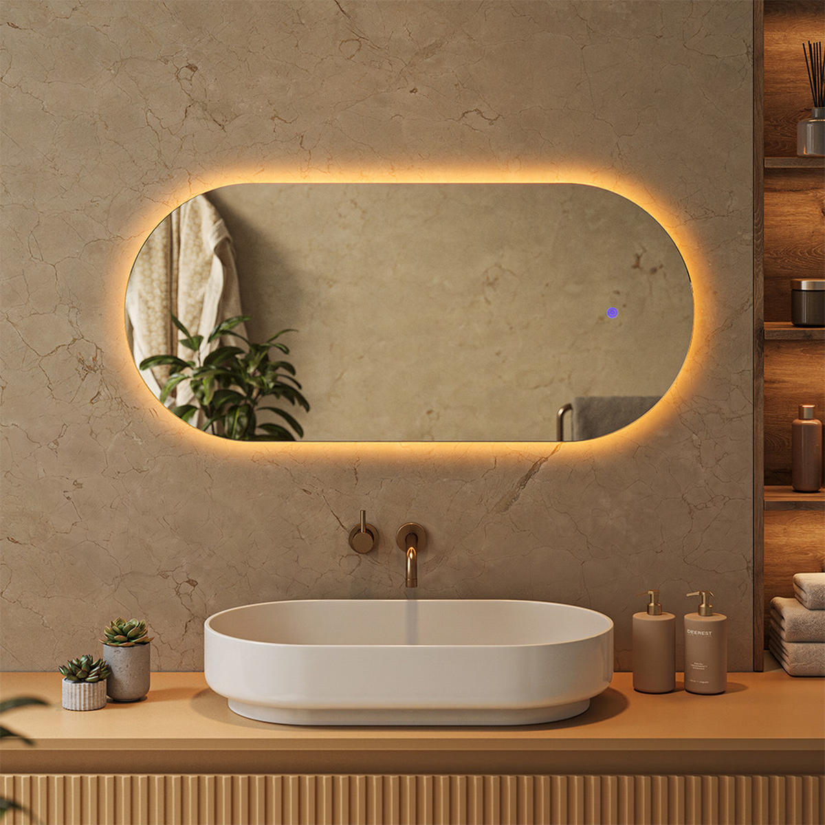 KOPALNIŠKO OGLEDALO Bela 110 x 50 cm z osvetlitvijo LED - bela, steklo (110/50/3cm) - Vicco