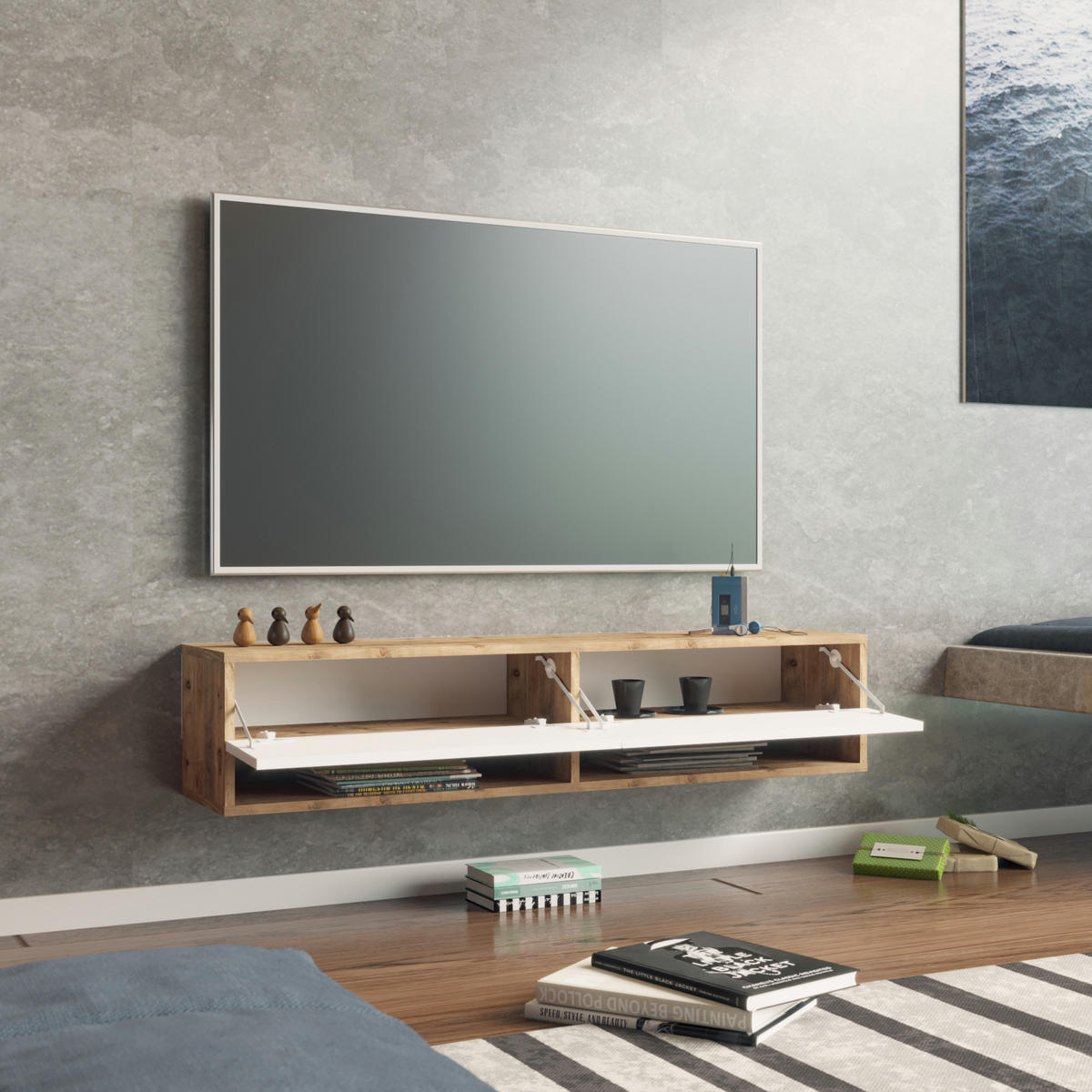 TV-ELEMENT Laitila - Weiß, Holzwerkstoff (140/29.5/31.5cm) - [en.casa]