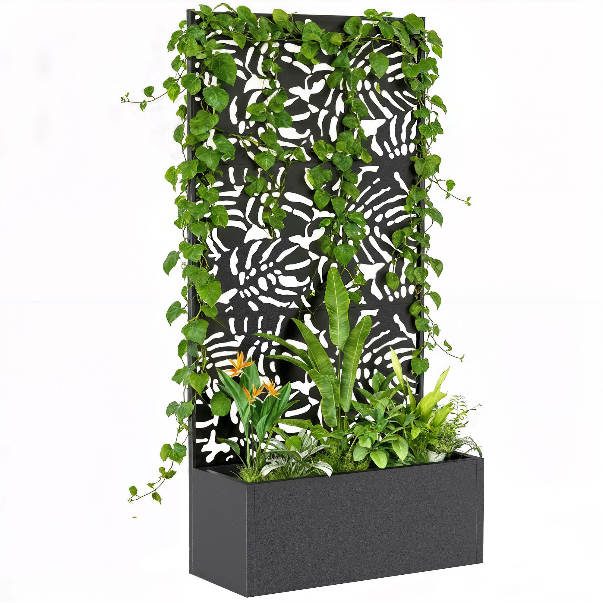 HOCHBEET DE-12277 2-in-1 mit Sichtschutz, 90/37,5/180 cm Schwarz - Schwarz, Metall (90/180/37.5cm) - ComfortXL