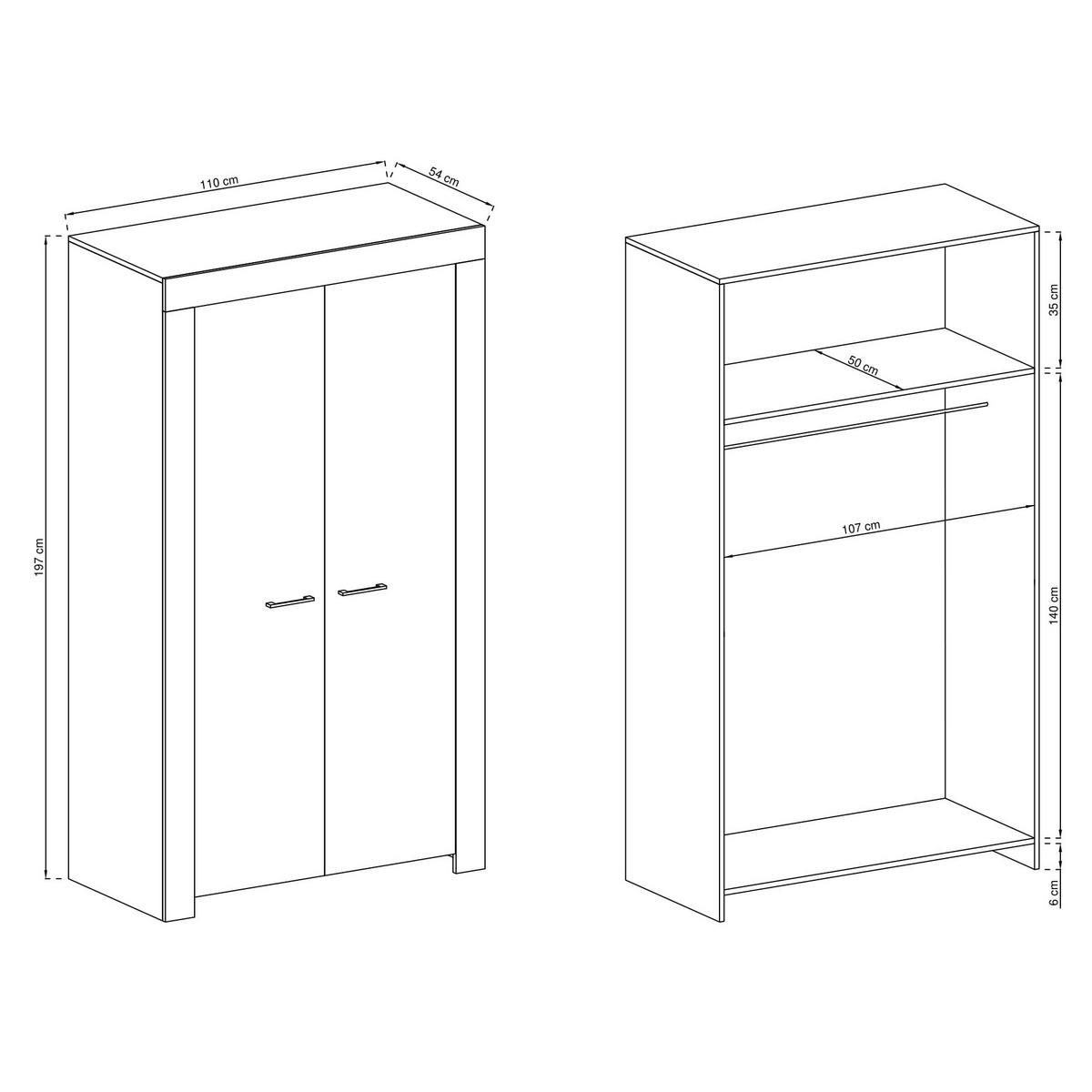 DREHTÜRENSCHRANK CIELO 110/197/54 cm 2-türig Eichefarben - Eichefarben, Holzwerkstoff (110/197/54cm) - MASSENO