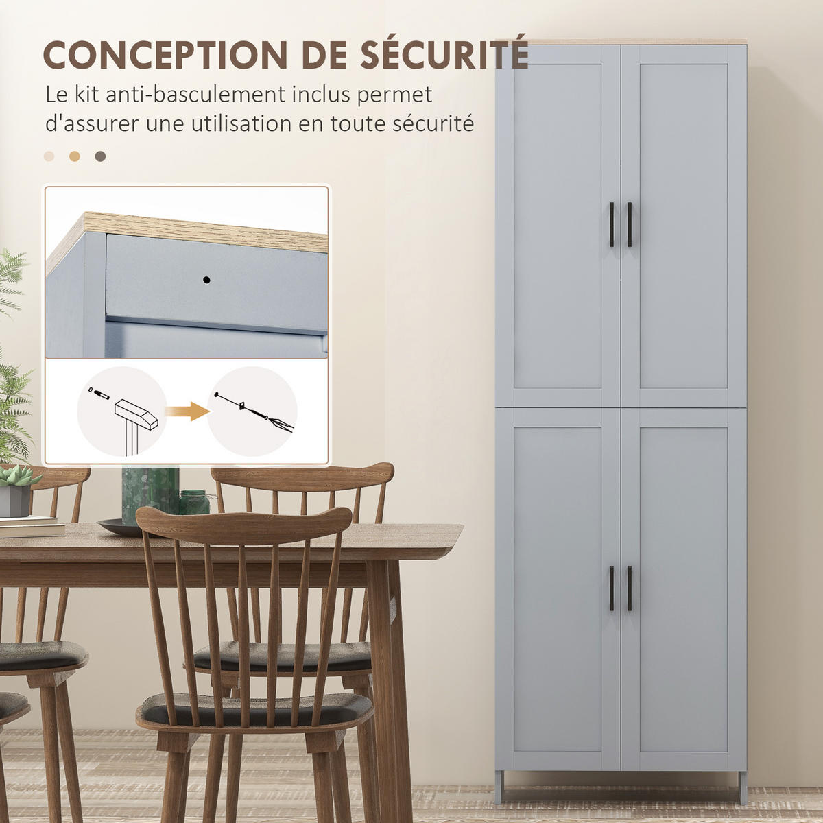 HIGHBOARD DE-11104 4 Türen mit verstellbaren Böden Grau - Grau, Holzwerkstoff (30/170.5/60cm) - ComfortXL