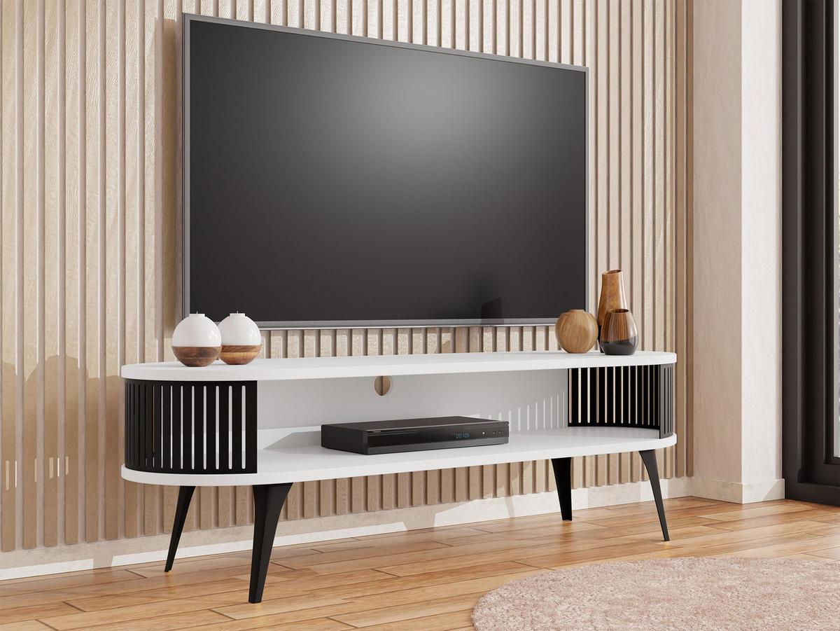 TV-LOWBOARD Roenni Oval - Schwarz/Weiß, Holzwerkstoff/Metall (140/44/40cm) - MIRJAN24