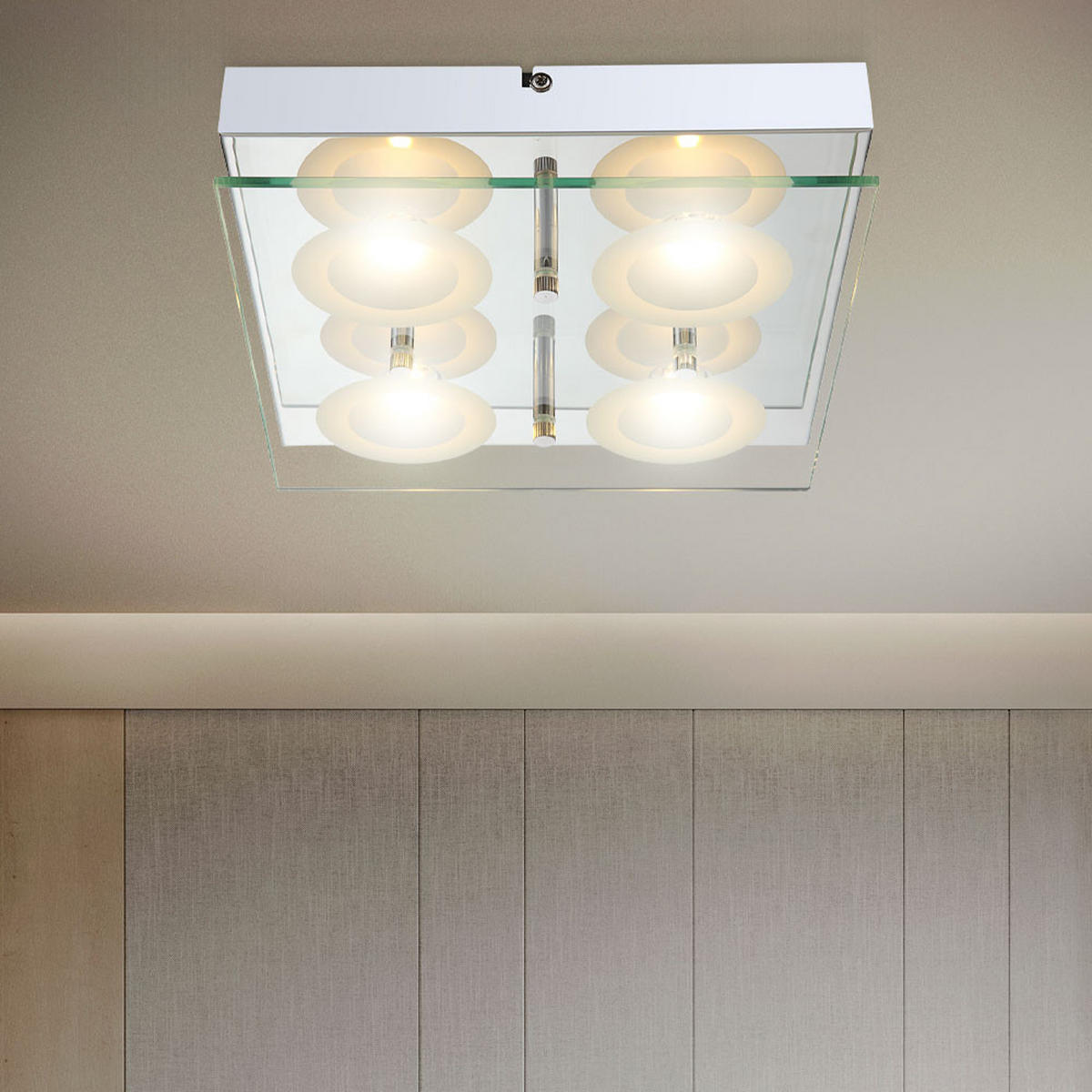 LED DECKENLEUCHTE Metall Glas Silber - Silberfarben, Glas (25/25/6.5cm) - Globo Lighting