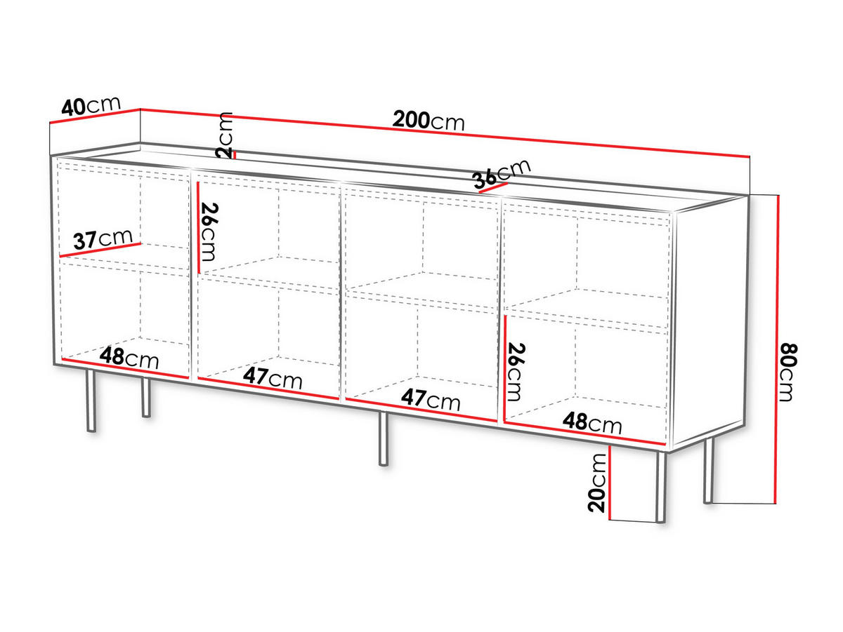TÜRKOMMODE Lucca 200 4D - Schwarz, Holz/Holzwerkstoff (200/80/40cm) - MIRJAN24