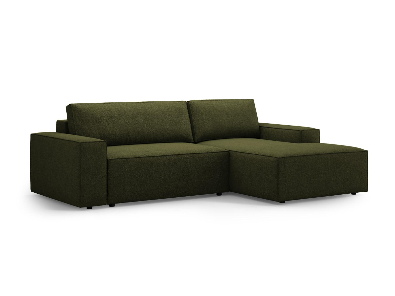 ECKSOFA ausklappbar rechts mit Container Jodie aus Boucle dunkles olivgrün 3 Sitzplätze - Dunkelgrün, Textil (151/246cm) - Micadoni
