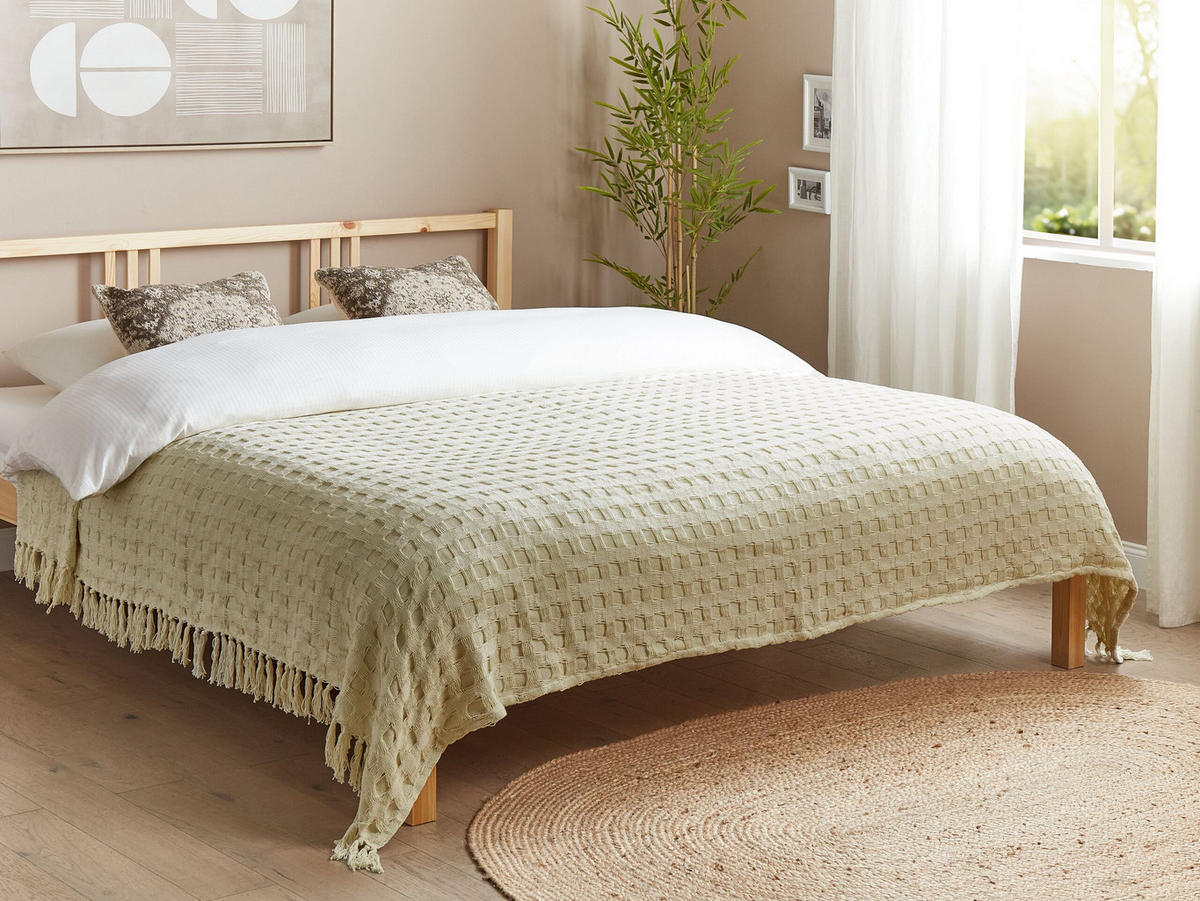 TAGESDECKE Weiß 200 x 220 cm Bere - Weiß, Textil (200/220cm) - Beliani