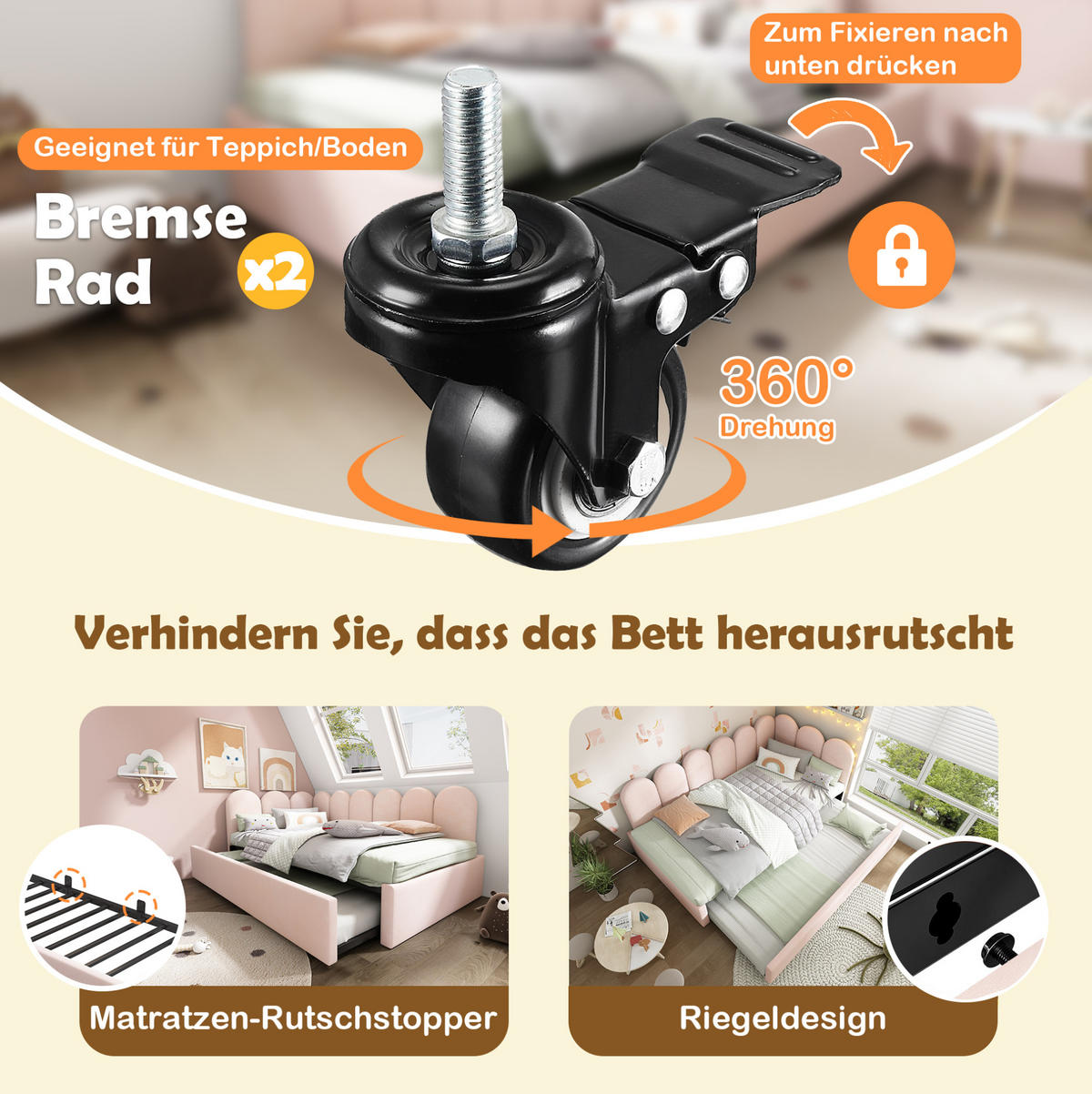 KINDERBETT Polsterbett 90/200 cm aus Samt mit Ausziehbett Rosa - Rosa, Textil (90/200cm) - Modenvie