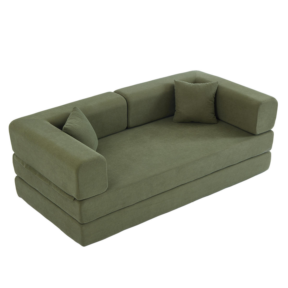 PODNA SOFA s cilindričnim naslonom za leđa, sklopiva, tkanina corduroy - Zelena - zelena, tekstil (100/70/200cm) - KOMHTOM
