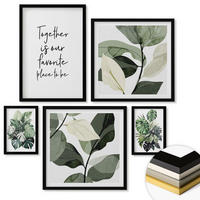WANDBILDER 5er-Set - 50x50 cm & 20x30 cm & 40x60 cm Schwarzer Rahmen - Dekoration aus grünen tropischen Blättern - Schwarz, Kunststoff (40/60cm) - ArtPrintCave