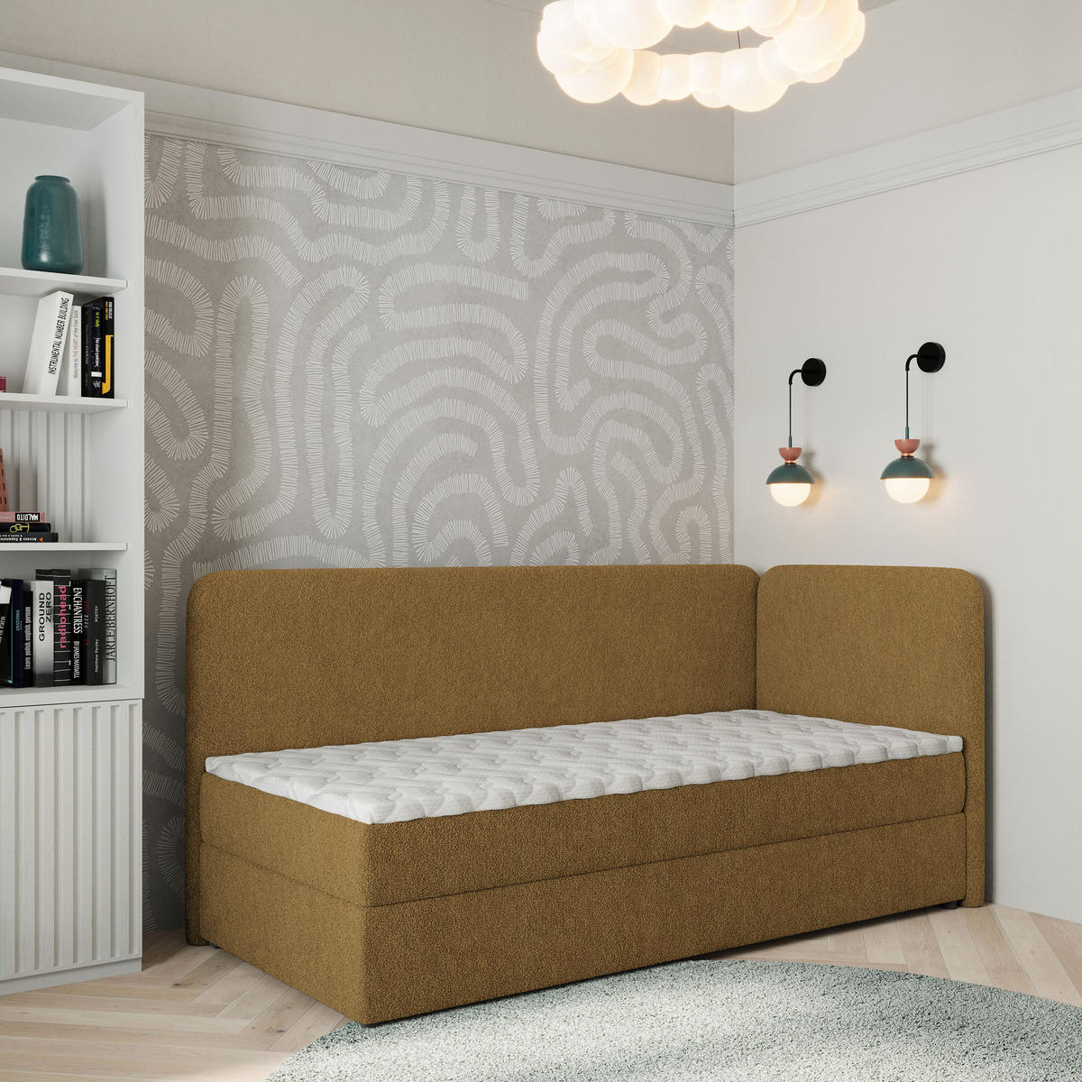 BOXBETT GINA 80x200 cm mit Matratze und Topper, H2+H3 - Orange - Orange, Holz (80/200cm) - MASSENO