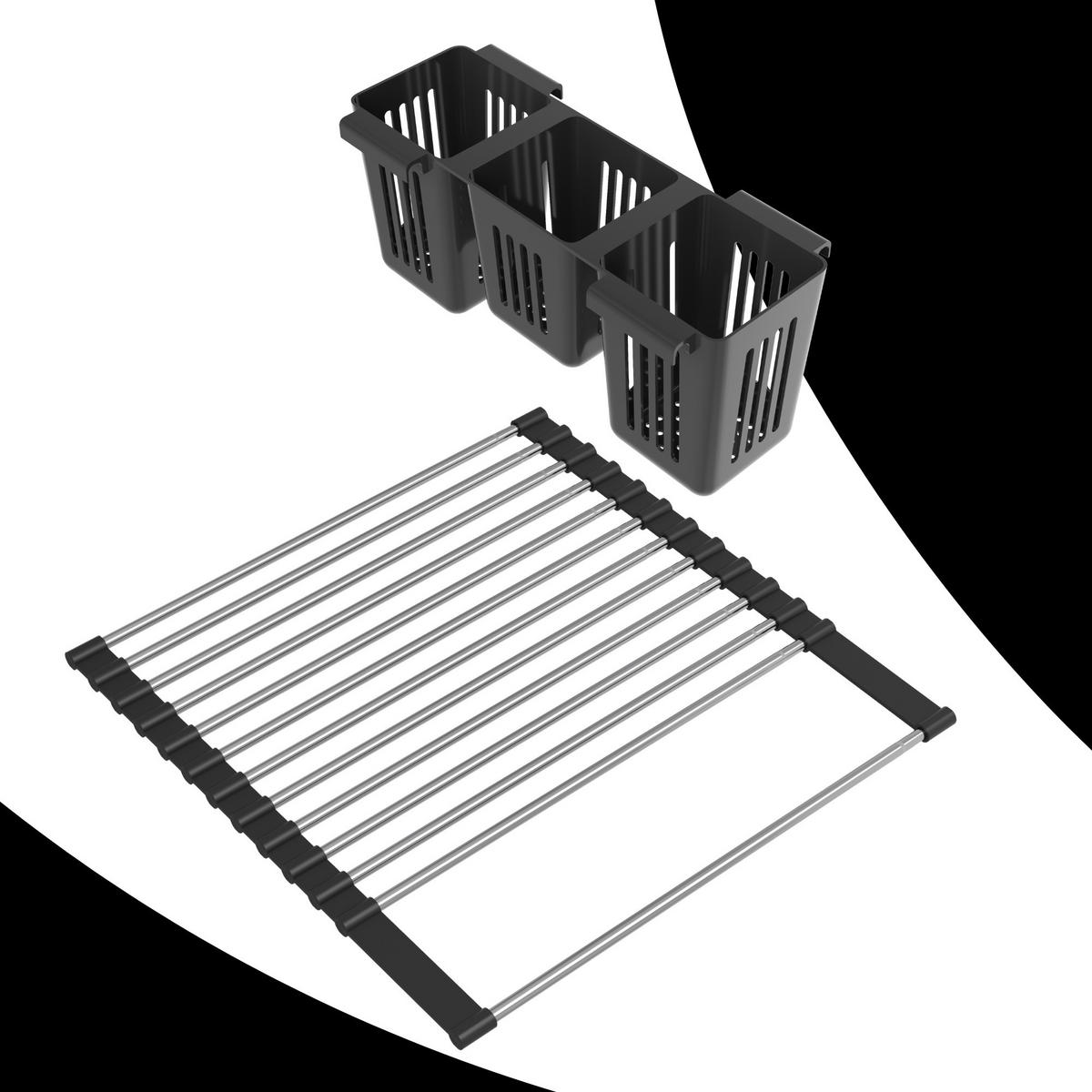 ABTROPFMATTE Rollmata Teleskop aus Edelstahl Schwarz Silber 320 mm 590 mm - Schwarz, Metall (32/2/32cm) - Granitan