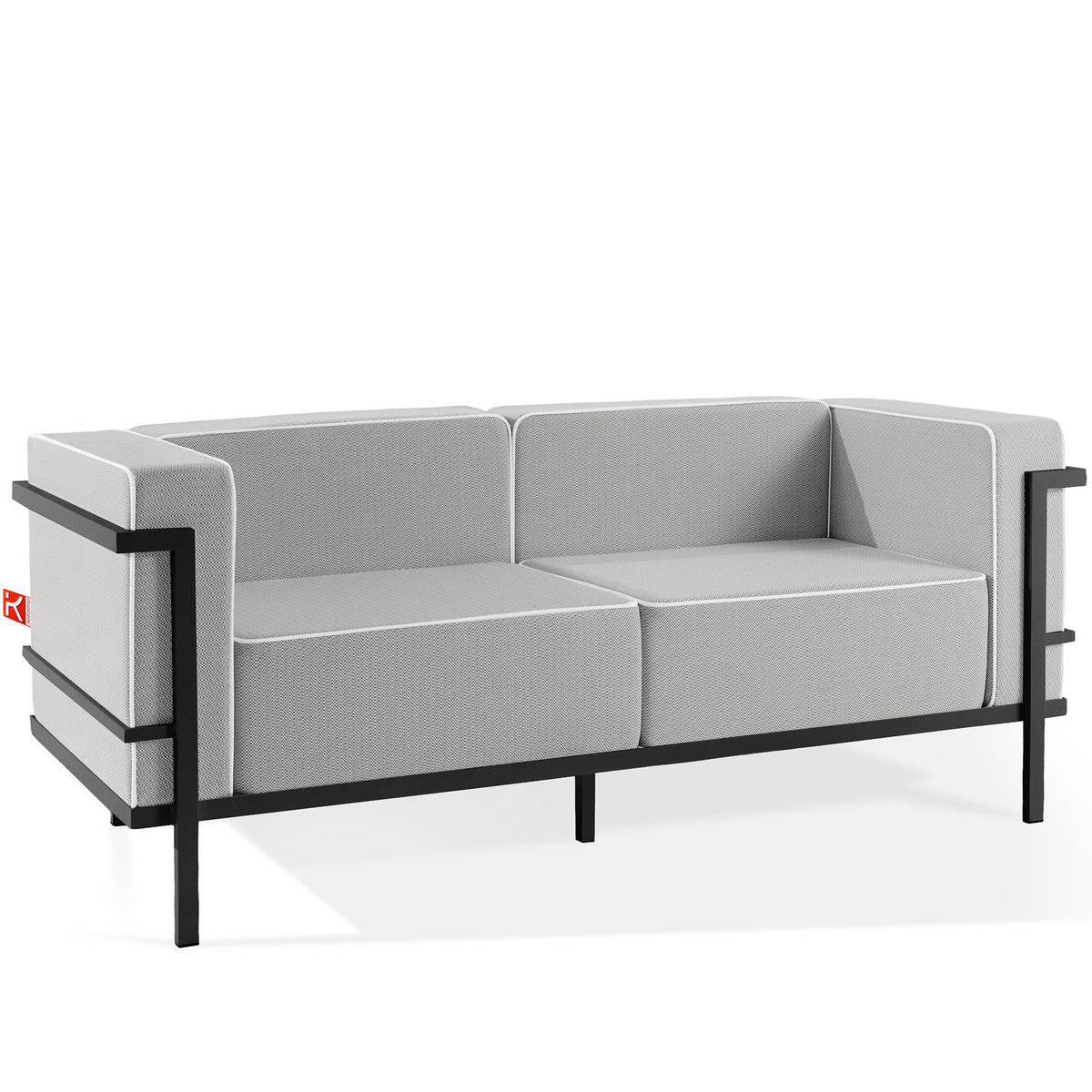 GARTENSOFA TRIGLO 2-Personen, Stahlrahmen, Modern, Dunkelgrau - Dunkelgrau/Weiß, Textil/Metall (164/70/69cm) - KONSIMO®