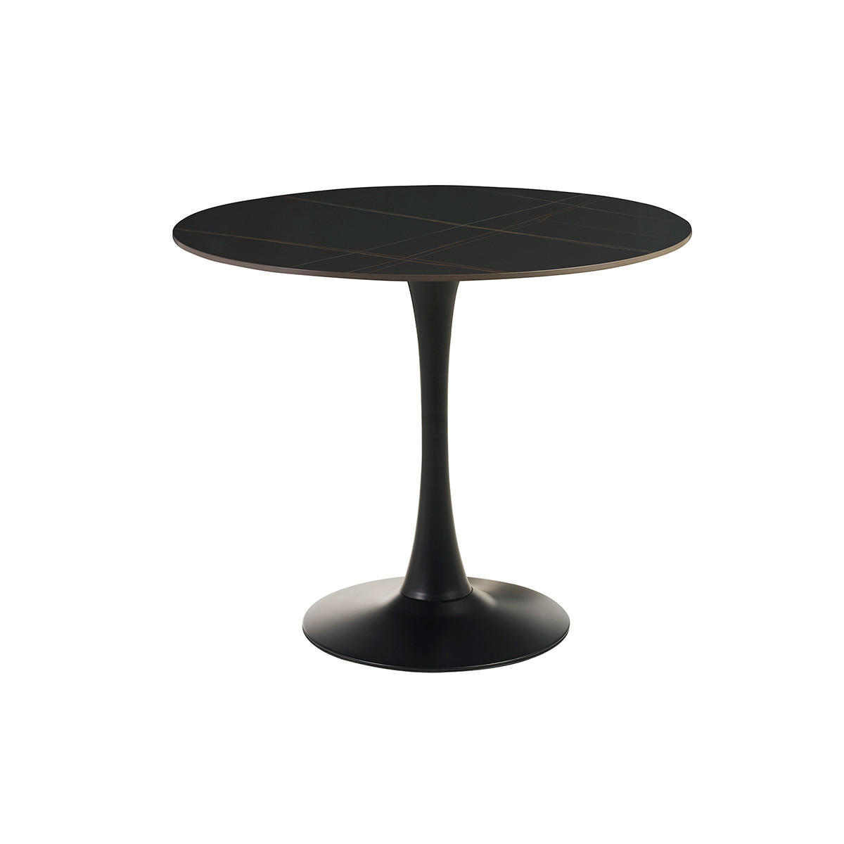 ESSTISCH rund, schwarze Keramik und Metall D90 cm MALOU - Schwarz, Stein (90/90/75cm) - Miliboo