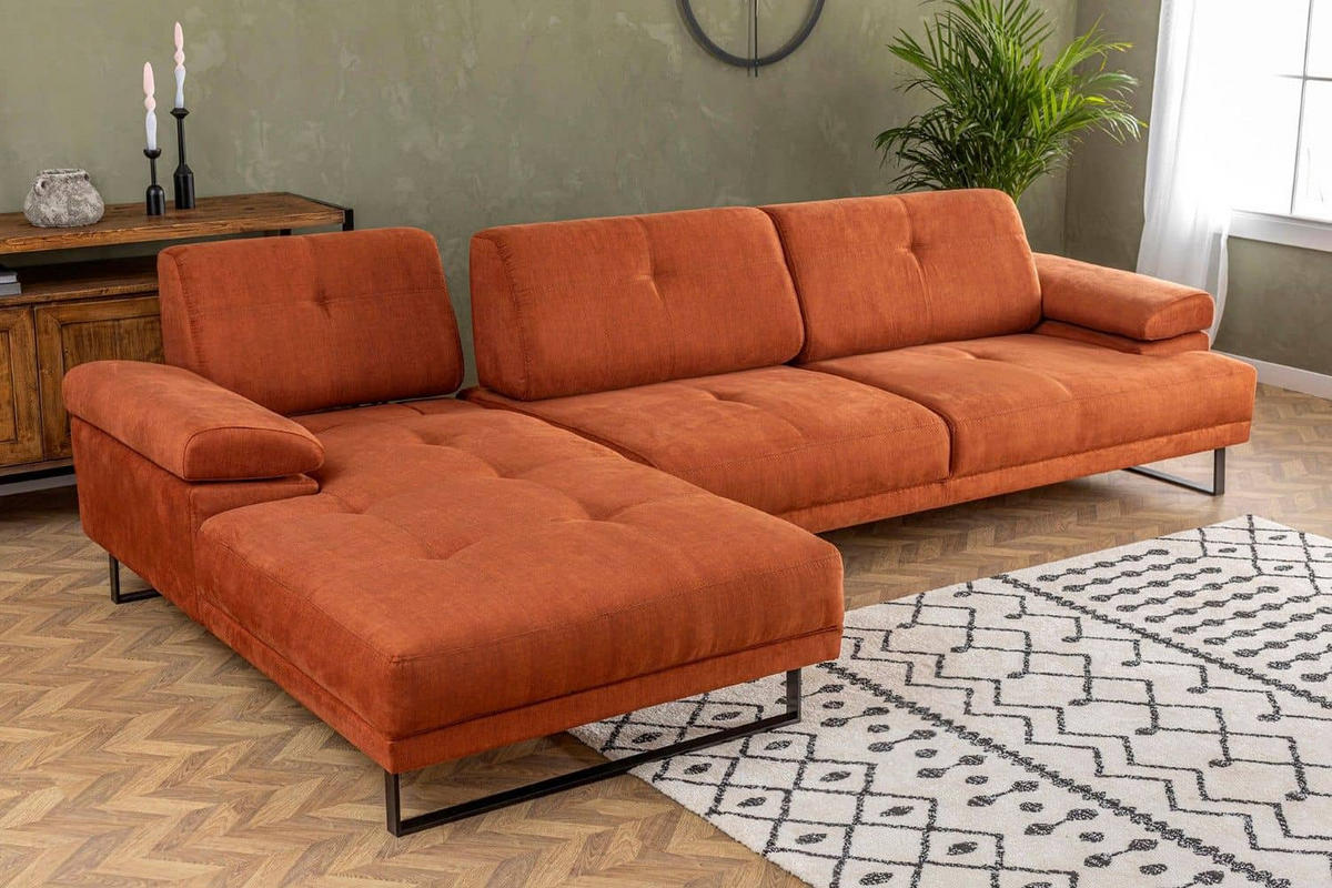 ECKSOFA mit verstellbarer Rückenlehne - Anthrazit/Schwarz, Textil/Metall (314/174cm) - myHomelando