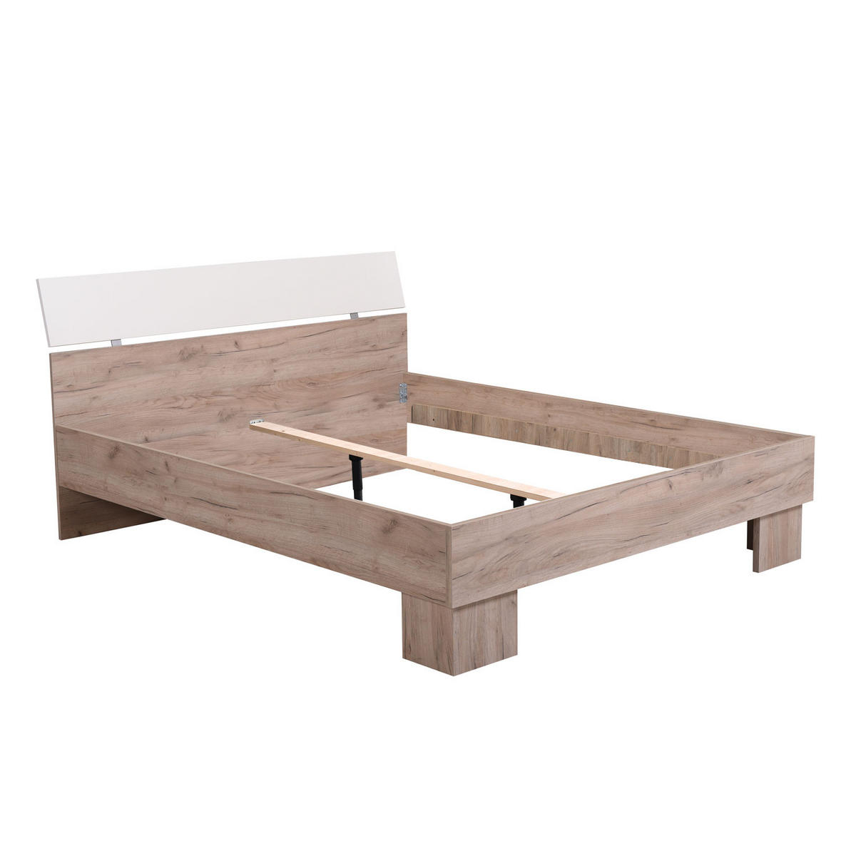 HOLZBETT Eiche 160/200 cm natur weiß - Grau, Holz - Homestyle4u