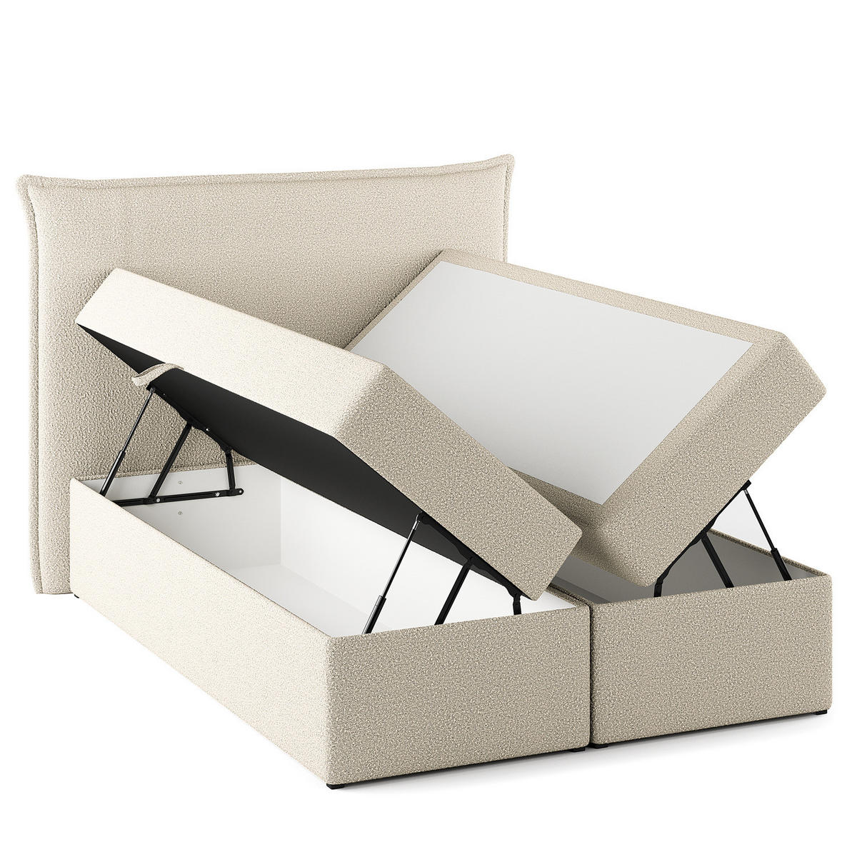 BOXBETT mit Stauraum - Bouclé - Creme, Holzwerkstoff/Textil (140/200cm) - home24