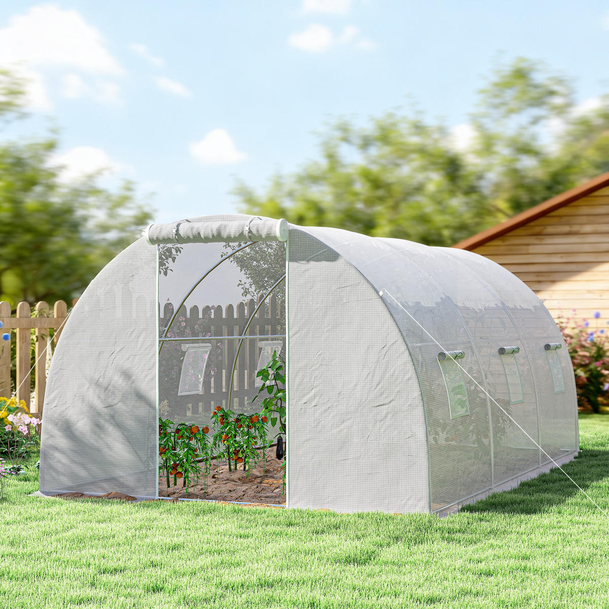 GEWÄCHSHAUS DE-12050 mit 6 Fenstern & Tür Weiß - Weiß, Kunststoff (300/200/450cm) - ComfortXL