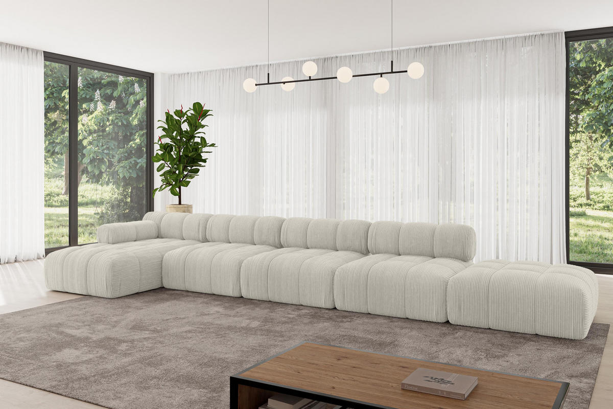 ECKSOFA modulares Sofa Lizur-L3 - 475x160x70 cm Creme Cord - Hellgrau/Creme, Holzwerkstoff/Textil (475/160cm) - ALTDECOR