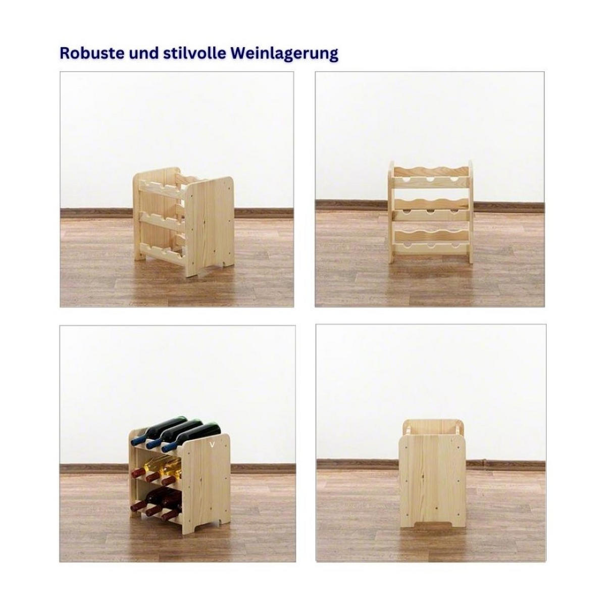 WEINREGAL Pinotwine C 36x34,4x26,5 cm 9 Flaschen Massives Kiefernholz Natur Unbehandelt - Naturfarben, Holz (34.4/36/26.5cm) - PROREGAL