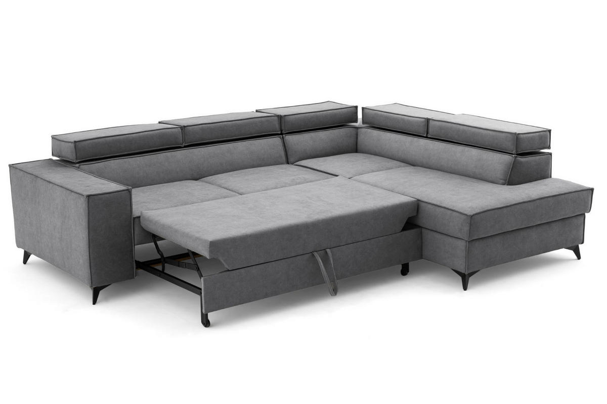 ECKSOFA PURE L Rechts mit Schlaffunktion 127x199 Velours Grau - Schwarz/Grau, Holz/Textil (204/281cm) - Muffo
