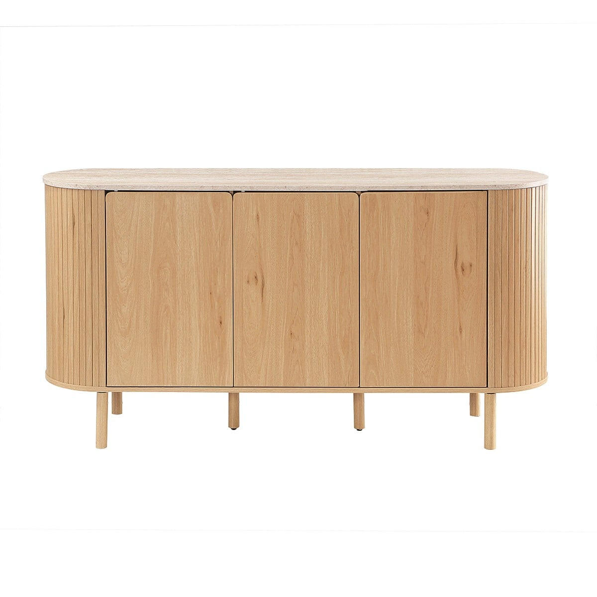 SIDEBOARD 3 Türen mit Travertin-Dekorplatte B160 cm - HELIOS - Eschefarben, Holzwerkstoff (40/80/48cm) - Calicosy