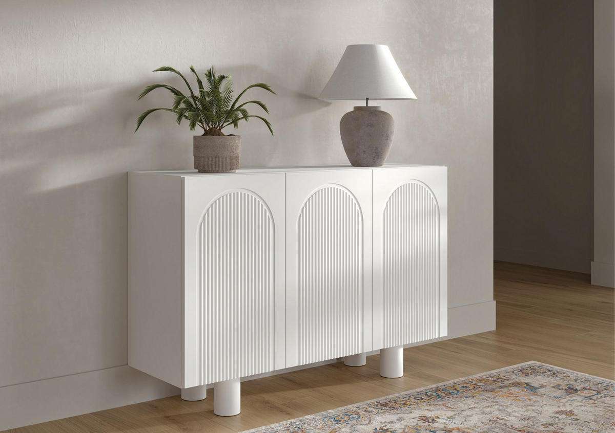 SIDEBOARD Rita, Mit Gefrästen Fronten, 130 cm, Weiß - Weiß, Holz/Holzwerkstoff (135.7/90.6/41.9cm) - Skandica
