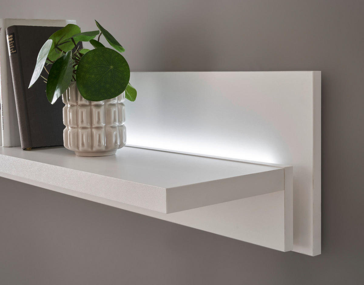 WANDBOARD weiß matt, Wandregal inklusive Beleuchtung 150 cm - Weiß, Holzwerkstoff (150/24/24cm) - Furn.Design