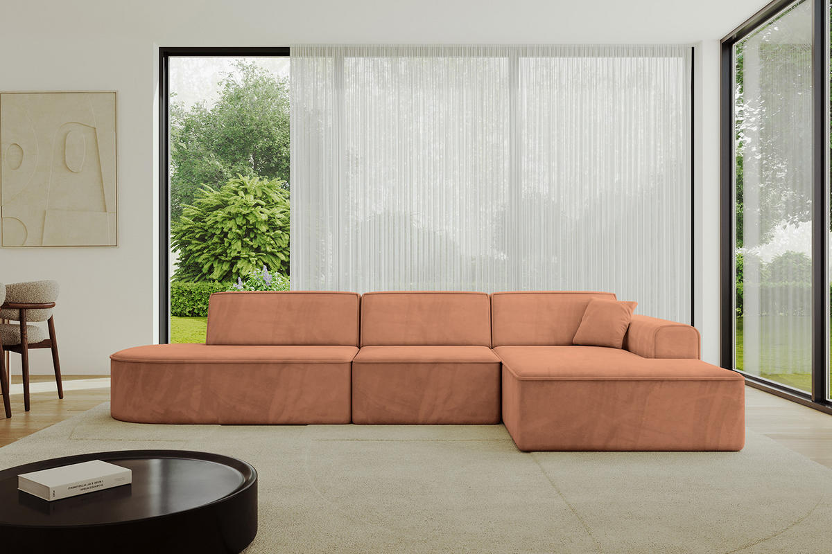 ECKSOFA Ottomane Rechts IREA-L2-v3 - 328x171x79 cm Koralle - Koralle, Holzwerkstoff/Textil (171/328cm) - ALTDECOR