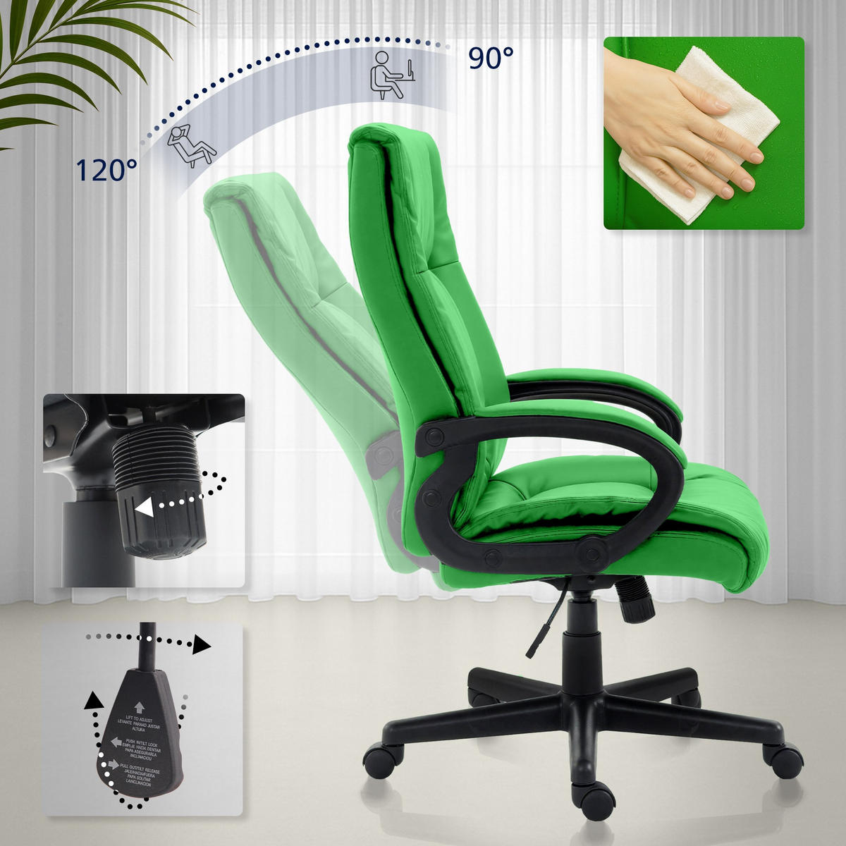 CHEFSESSEL Lederlook Grün - Schwarz/Grün, Kunststoff/Textil (66/106/70cm) - CLP