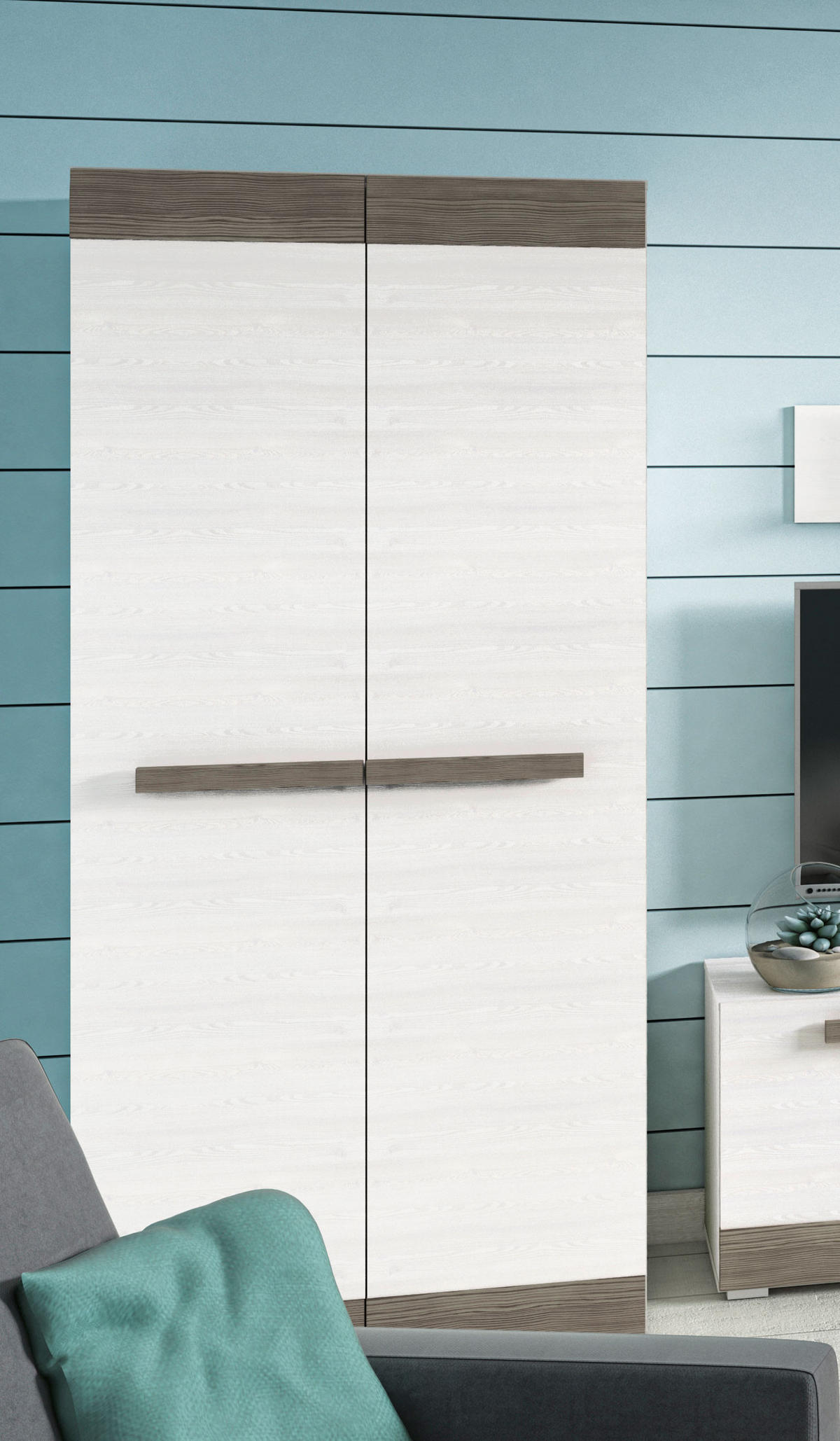 KLEIDERSCHRANK Blanco Pinie weiß / grau 92 / 65 / 202cm - Weiß, Holz/Holzwerkstoff (92/202/65cm) - Feldmann-Wohnen