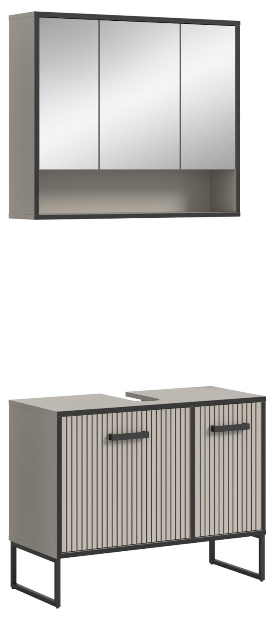 BADMÖBEL-SET 2-teilig Scana in schwarz, sand 80 cm, Kombination mit Soft-Close - Sandfarben/Schwarz, Glas/Holzwerkstoff (80/192/36cm) - Inn.Furn