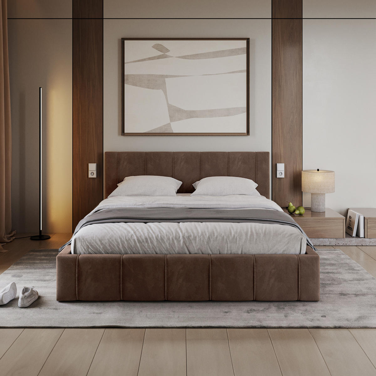 POLSTERBETT FLORIDA - Birkefarben/Braun, Holzwerkstoff/Metall (180/200cm) - FDM