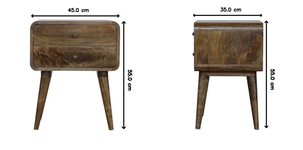 NACHTTISCH Grau gewaschenes Finish, 2 Schubladen, Grau und Braun - Graubraun/Braun, Holz (35/55/45cm) - Artisan Furniture
