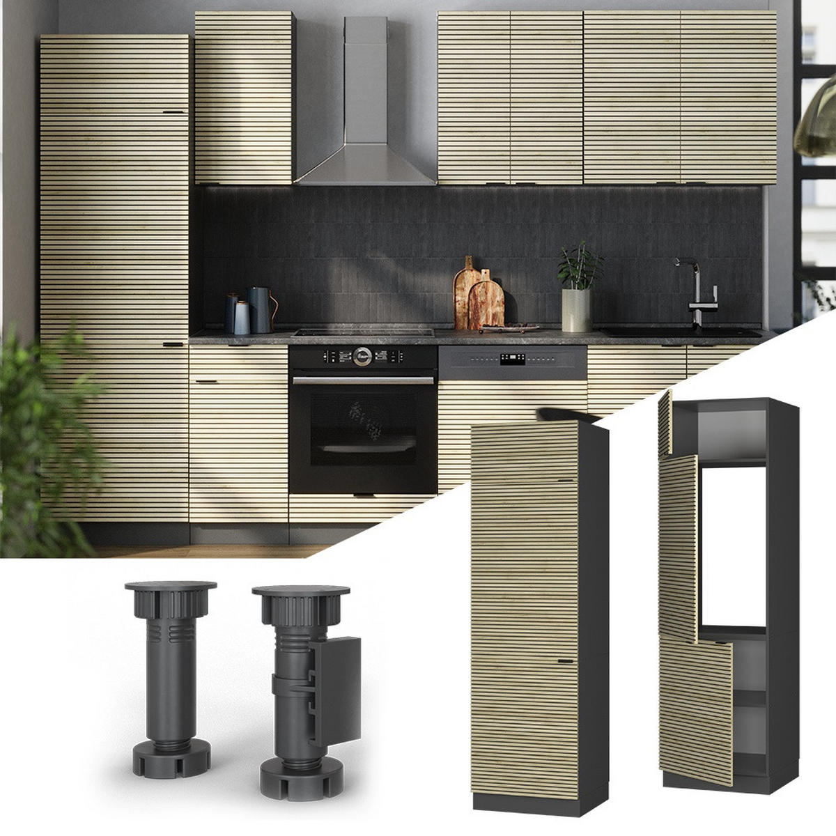 DULAP FRIGIDER Fame-Line Panou de stejar 60 cm - culoare lemn stejar/antracit, compozit lemnos (60/206.8/58.1cm) - Vicco
