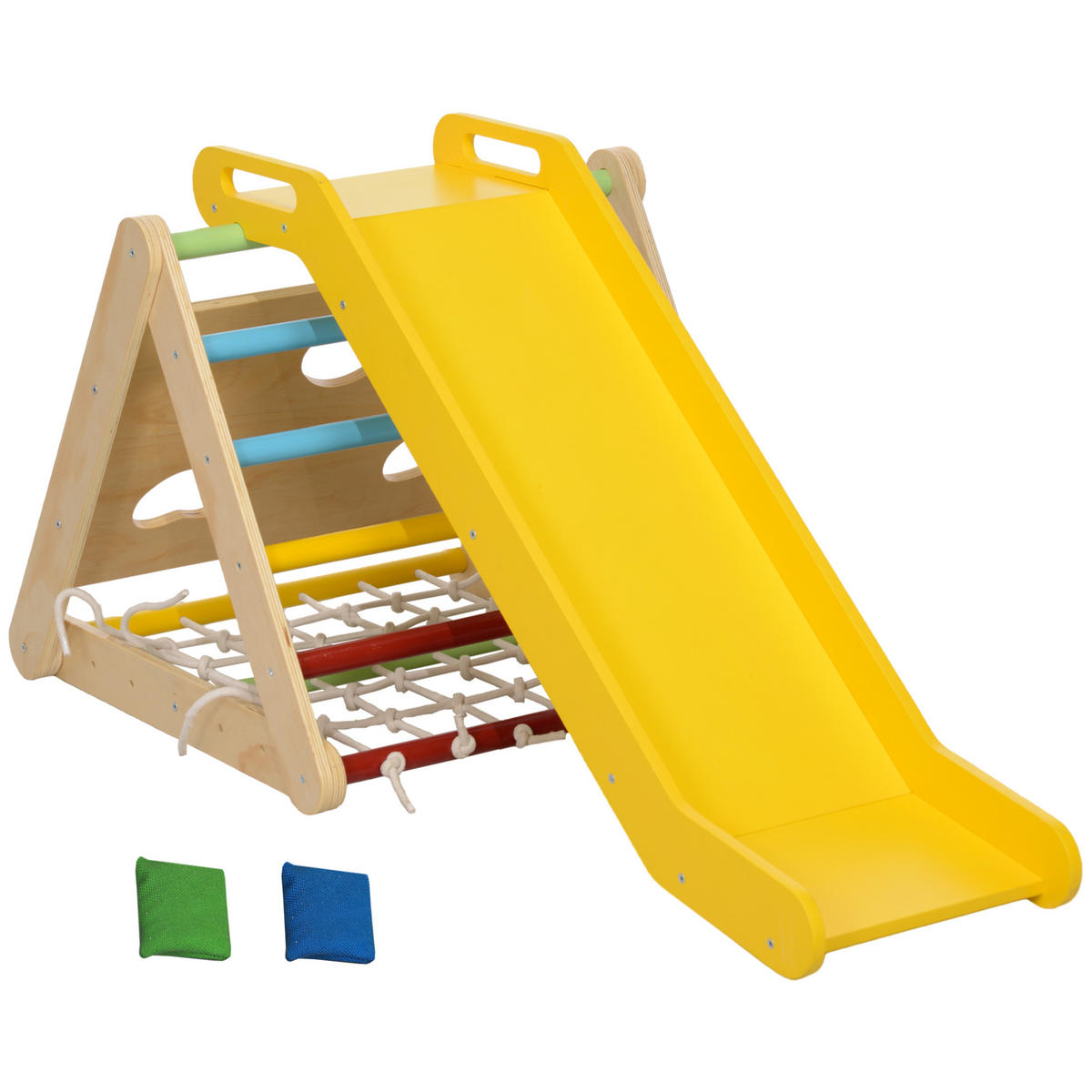 KLETTERDREIECK DE-18384 5-in-1 mit Rutsche und Kletternetz Natur - Multicolor, Holzwerkstoff (63/119cm) - ComfortXL