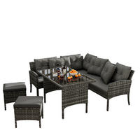 GARTENLOUNGE 195/51/78 cm grau aus PE-Rattan mit Tisch, Hockern und waschbaren Kissen - Grau, Metall - OKWISH