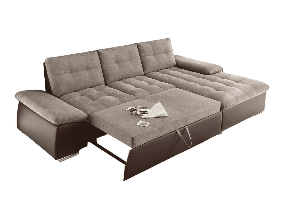 ECKSOFA mit Schlaffunktion und verstellbaren Armlehnen - Chromfarben/Beige, Kunststoff/Textil (170/268cm) - ed exciting design