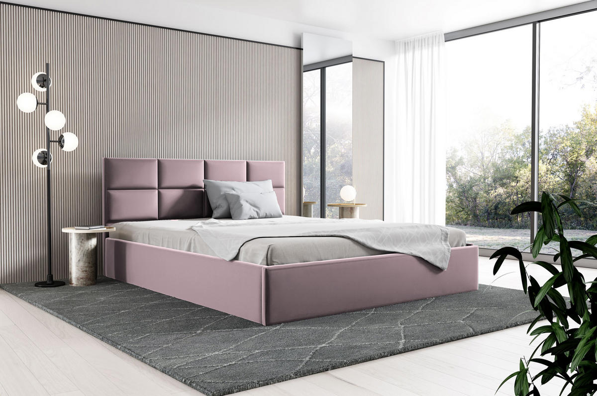 POLSTERBETT Gobi Rosa 90x200 cm, mit Bettkasten und gestepptem Kopfteil - Rosa, Holzwerkstoff/Textil (90/200cm) - Bettso