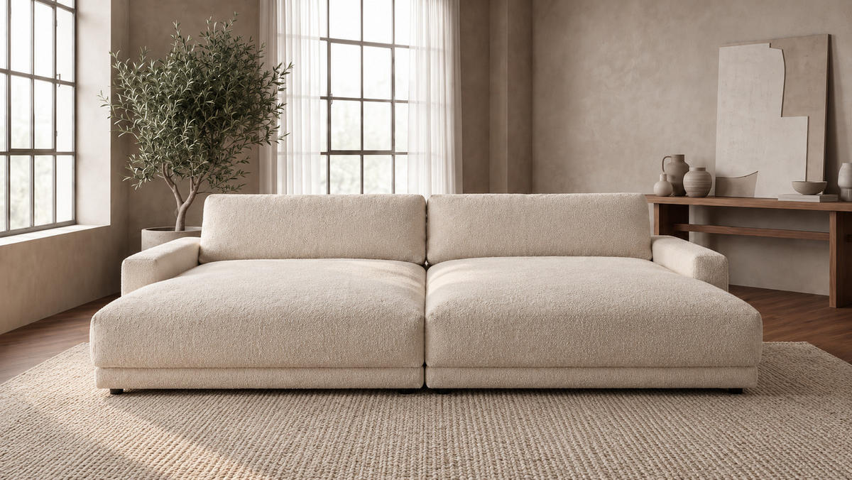 BIG SOFA MARLIN Beige Bouclé - Beige/Schwarz, Kunststoff/Textil (262/80/168cm) - KAWOLA