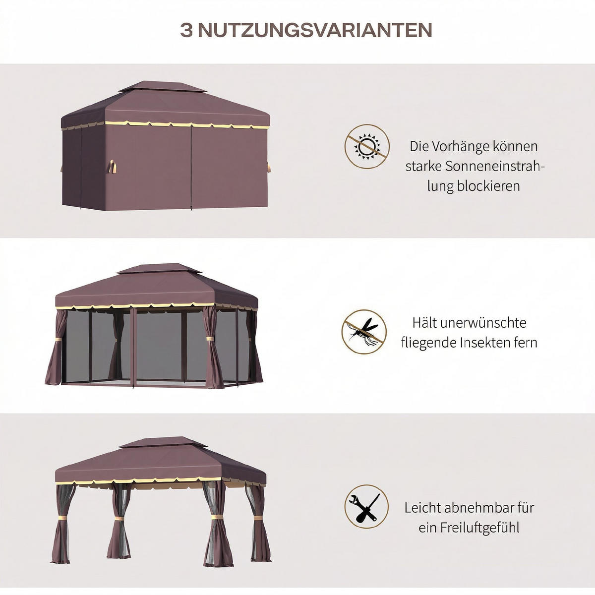 PAVILLON Alu+Polyester Kaffee+Schwarz - Dunkelbraun/Schwarz, Kunststoff/Metall (290/280/390cm) - Outsunny
