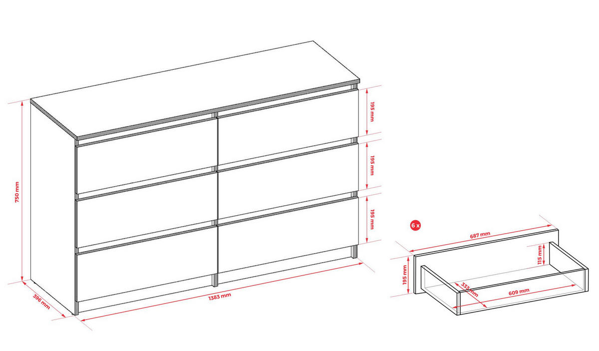 KOMMODE: 6 Schubladen Farbe: kaschmir, 140 x 40 x 75cm - Kaschmir, Holzwerkstoff (140/75/40cm) - 3XE LIVING
