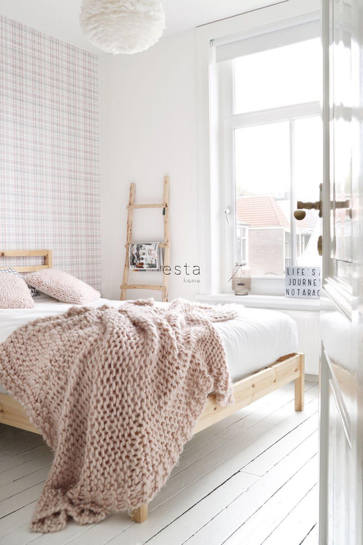 TAPETE Karomuster 53 cm x 10.05 m - Pink, Papier (53/0.1cm) - ESTAhome