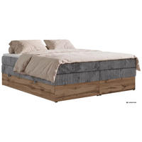 BOXSPRINGBETT WOOD ZERO KING 160/200 - Grau Cord - Topper Visco - H3 - Schwarz/Grau, Kunststoff/Textil (160/200cm) - MKS