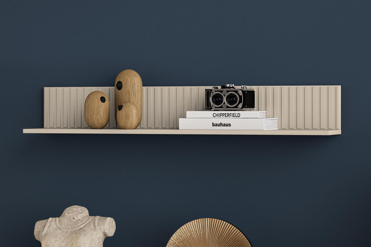 WANDREGAL DROMA mit Riffelung 120 cm, Creme - Creme, Holz (120/18/20cm) - KONSIMO®