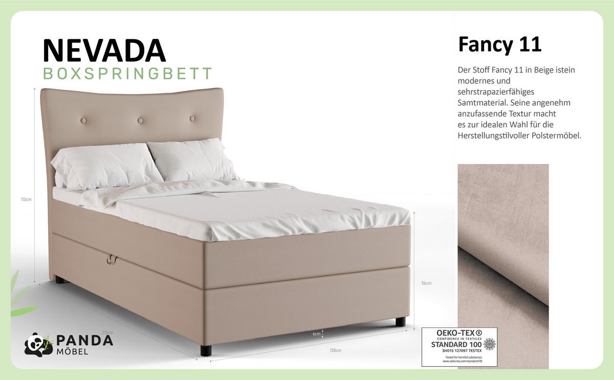 BOXBETT Nevada 120x200 cm Polsterbett mit hochwertiger Bonell-Matratze und Topper - cappuccino - Cappuccino, Holz (120/200cm) - Panda Möbel