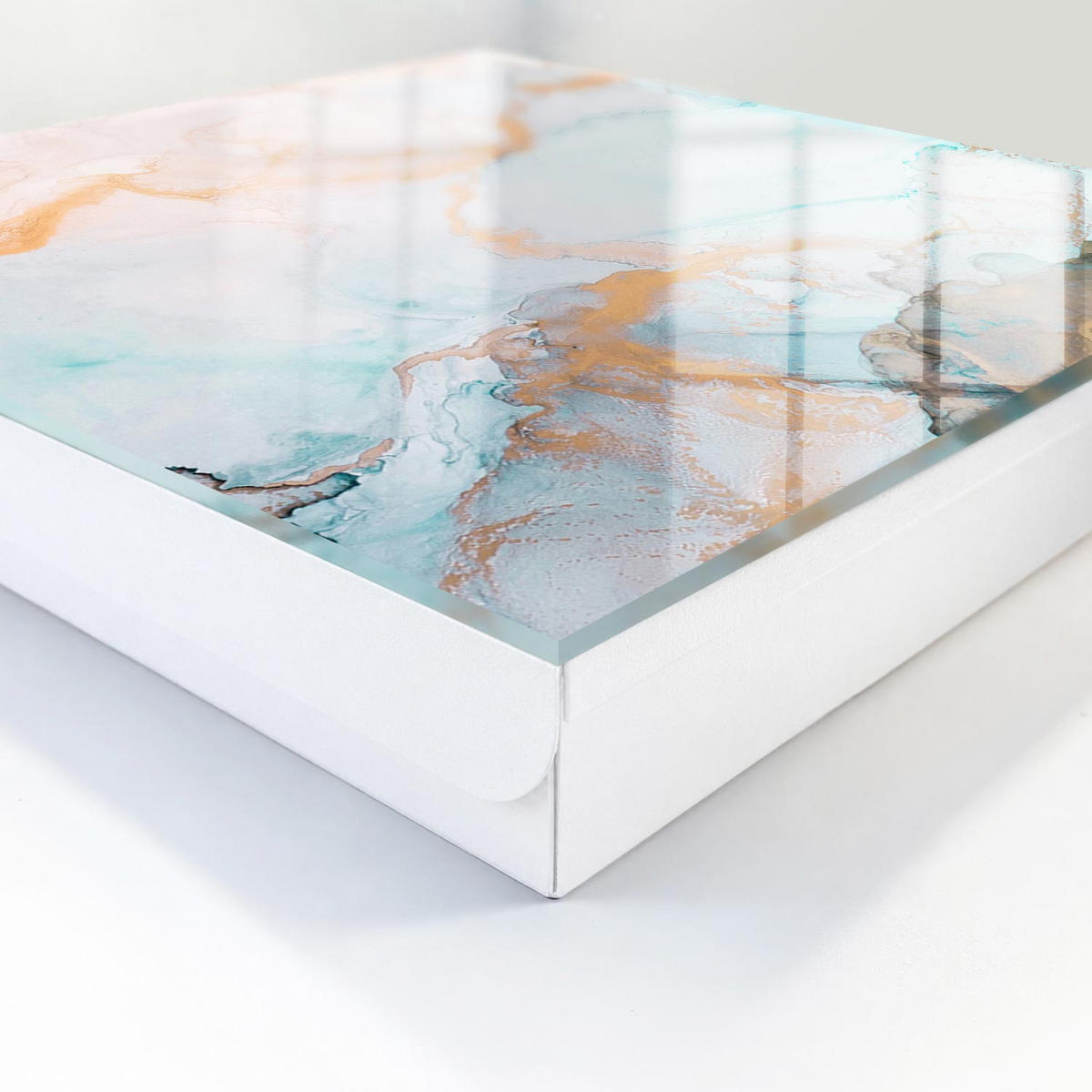 SCHLÜSSELBOX Weiß 30x30 cm – Türöffnung nach rechts - Bunter Marmor - Blau, Metall (30/30/5cm) - TULUP