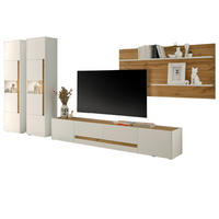 WOHNWAND weiß, Eiche Wotan 4-teilig 400 cm, Wohnkombination viel Stauraum - Schwarz/Weiß, Glas/Holz (400/197/45cm) - Furn.Design